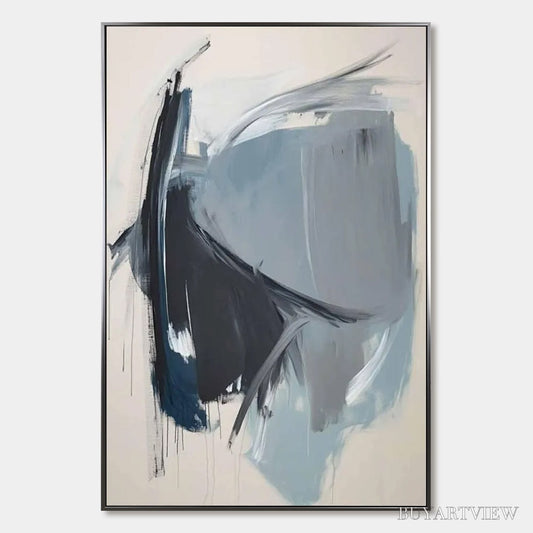 BUYARTVIEW Azure Depths – Abstract Minimalist Blue and Grey Oil Painting - image 1
