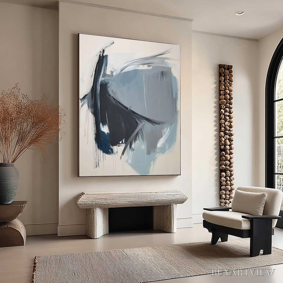 BUYARTVIEW Azure Depths – Abstract Minimalist Blue and Grey Oil Painting - image 3