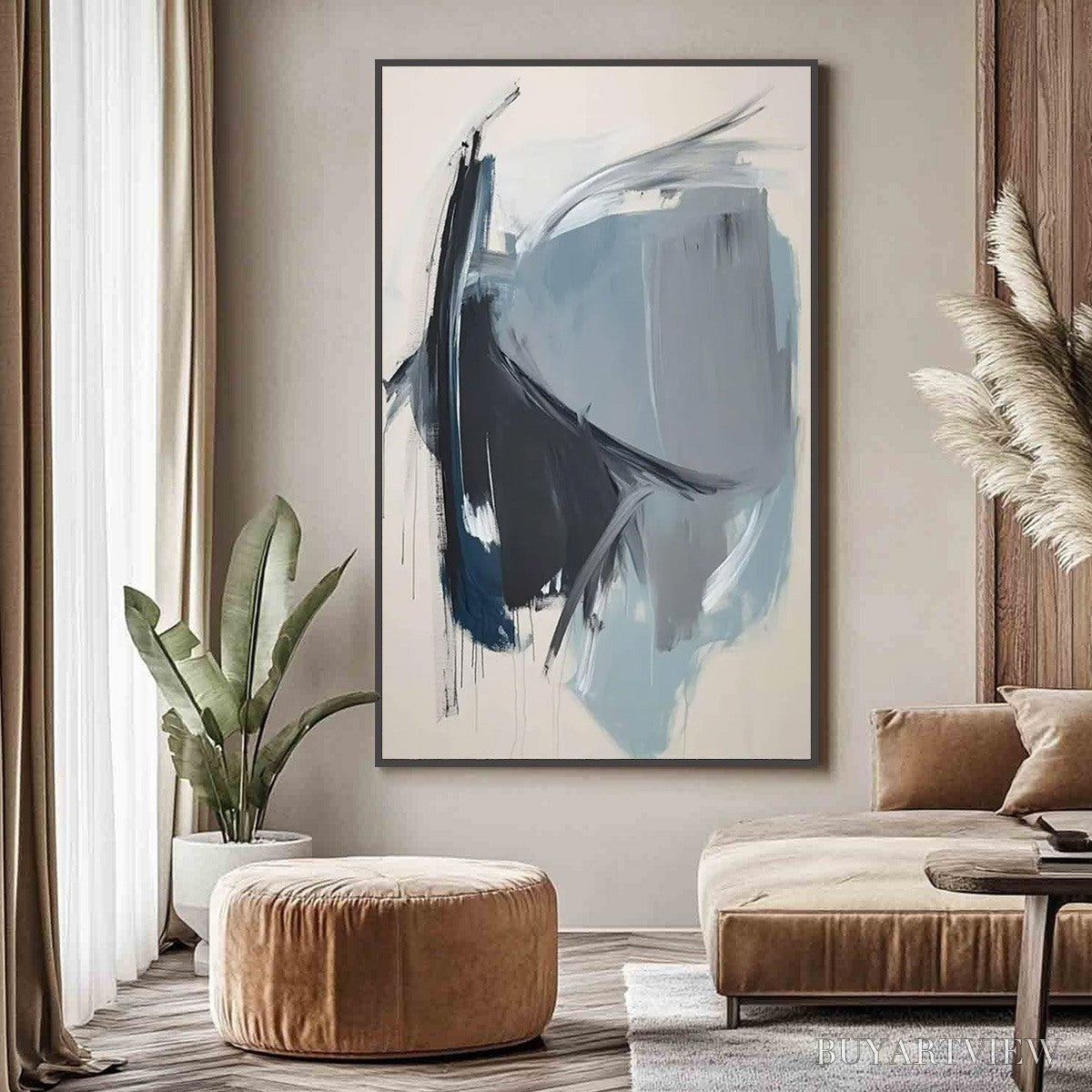 BUYARTVIEW Azure Depths – Abstract Minimalist Blue and Grey Oil Painting - image 4