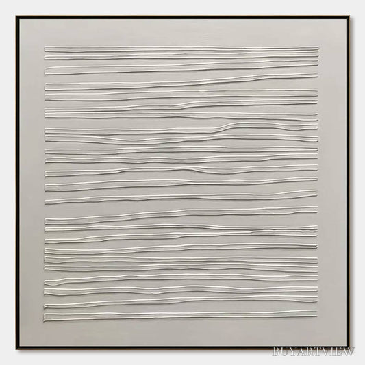 BUYARTVIEW Serene Lines – Minimalist Textured White Abstract Oil Painting - image 1