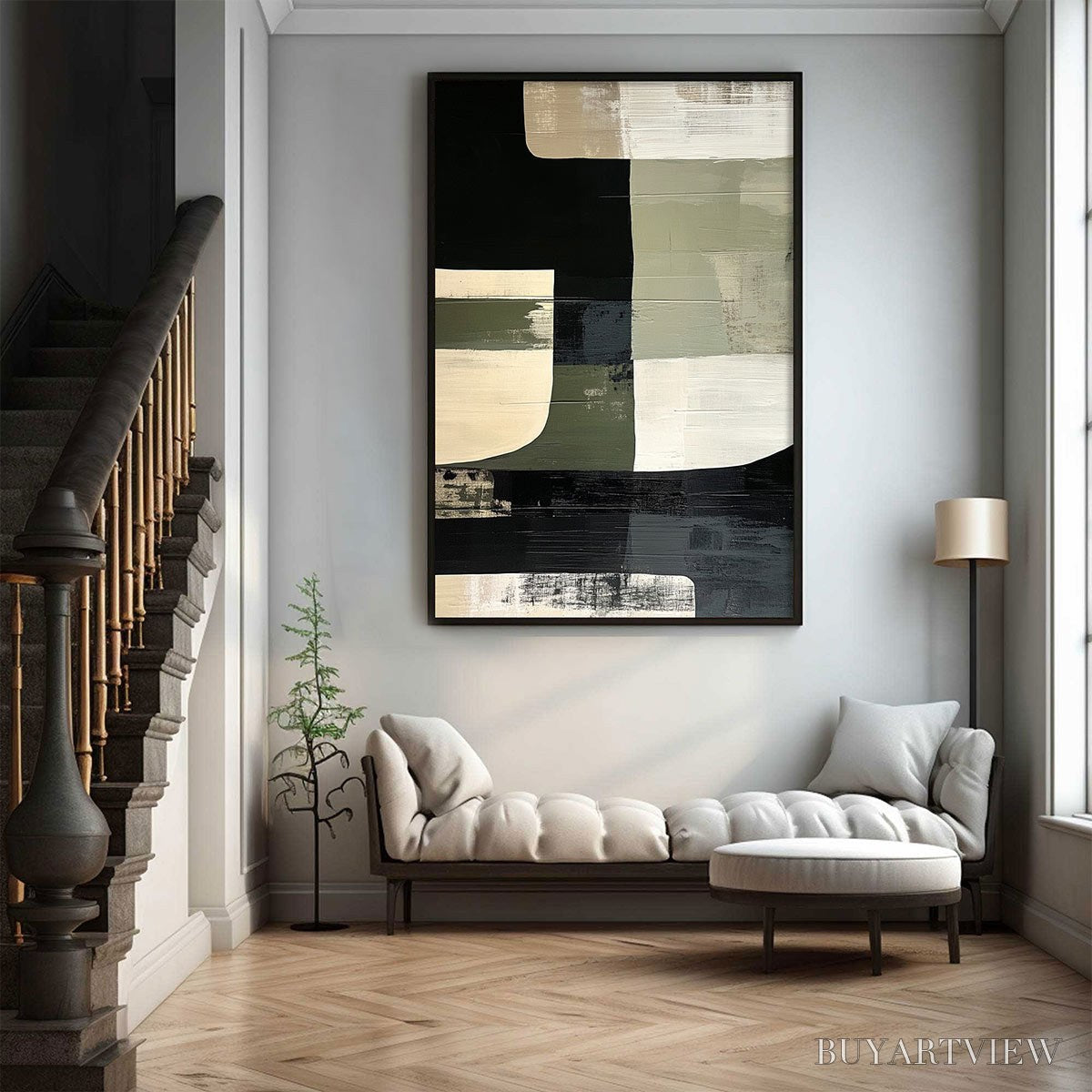 BUYARTVIEW Structured Forms – Minimalist Abstract Block Oil Painting - image 2
