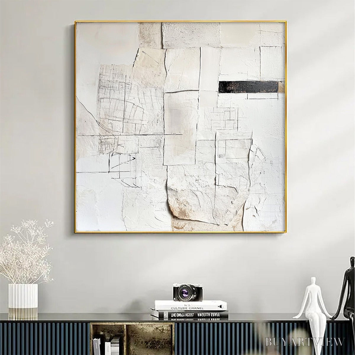BUYARTVIEW Deconstructed Plans – Textured Minimalist Architectural Abstract Painting - image 2