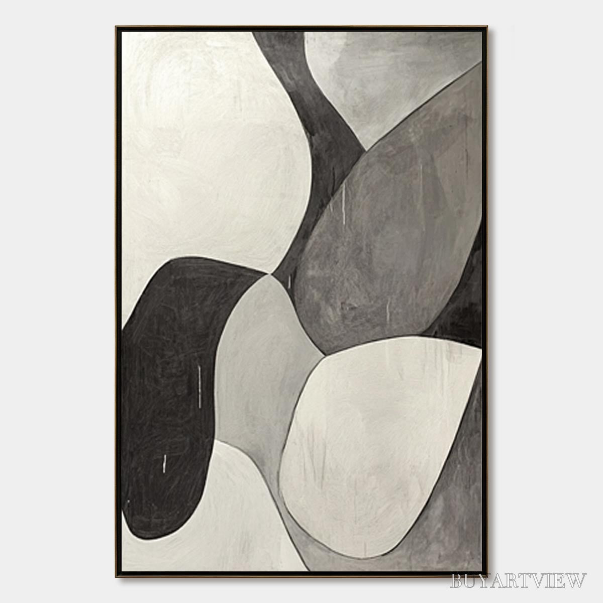 BUYARTVIEW Monochrome Flow – Minimalist Abstract Shapes Oil Painting - image 1