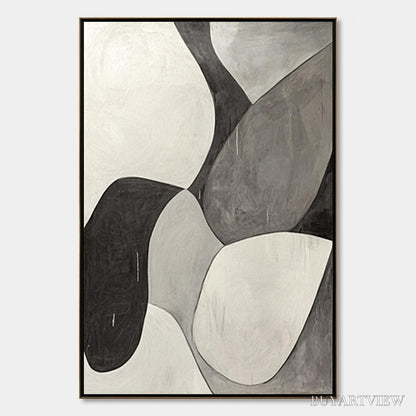 BUYARTVIEW Monochrome Flow – Minimalist Abstract Shapes Oil Painting - image 1