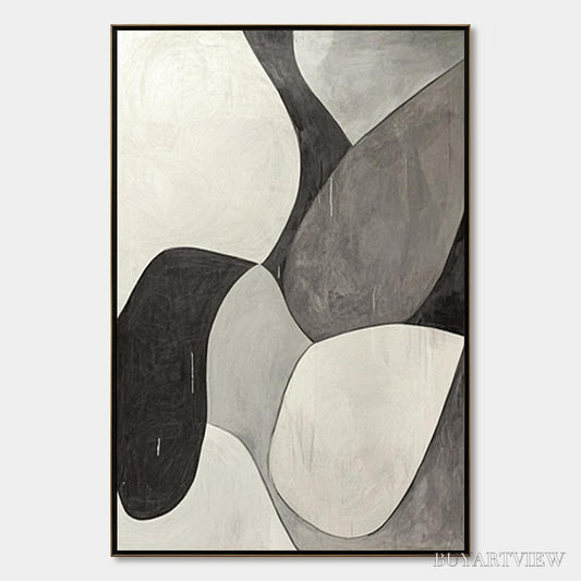 BUYARTVIEW Monochrome Flow – Minimalist Abstract Shapes Oil Painting - image 1