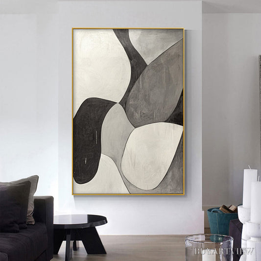 BUYARTVIEW Monochrome Flow – Minimalist Abstract Shapes Oil Painting - image 2