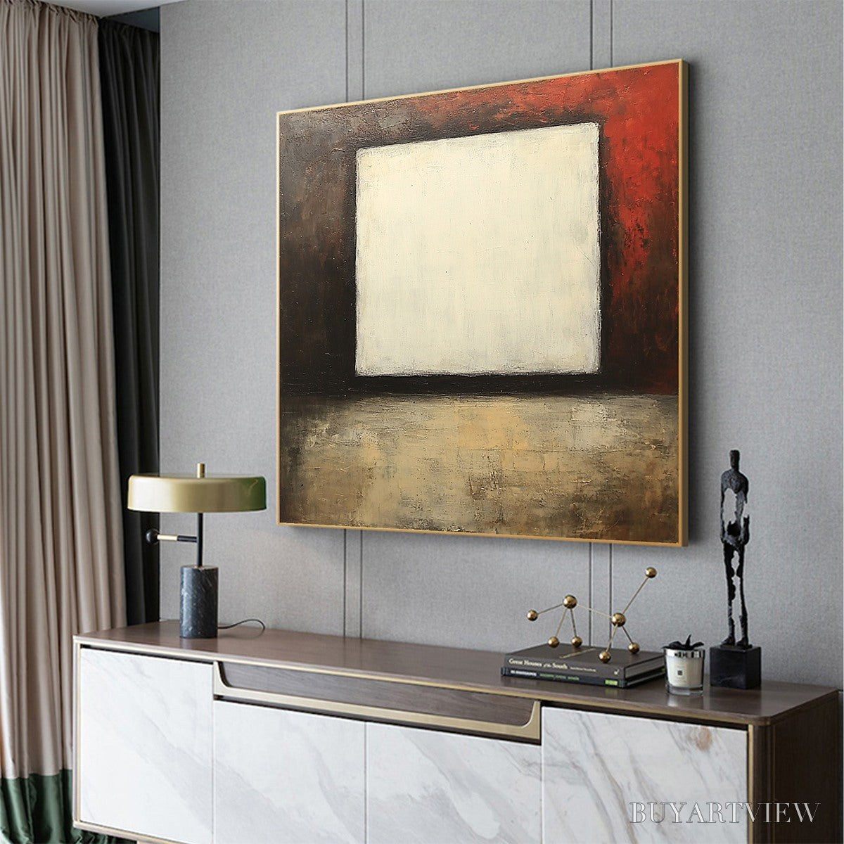 BUYARTVIEW Void – Minimalist Abstract Oil Painting with White Square - image 3
