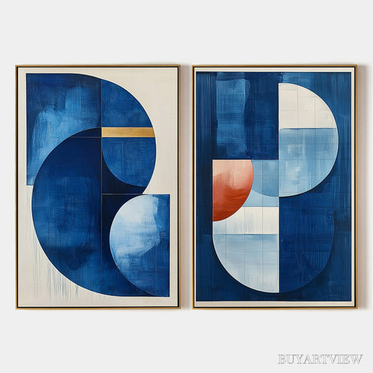 BUYARTVIEW Azure Depths – Minimalist Blue and Gold Abstract Oil Painting - image 1