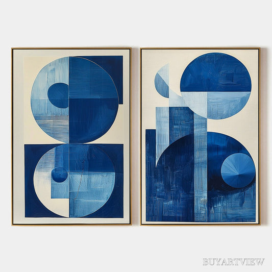 BUYARTVIEW Blue Harmony – Minimalist Geometric Abstract Acrylic Painting - image 1