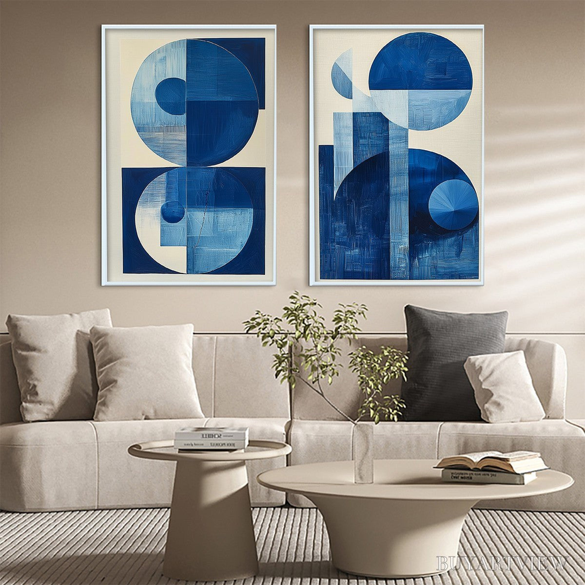 BUYARTVIEW Blue Harmony – Minimalist Geometric Abstract Acrylic Painting - image 2