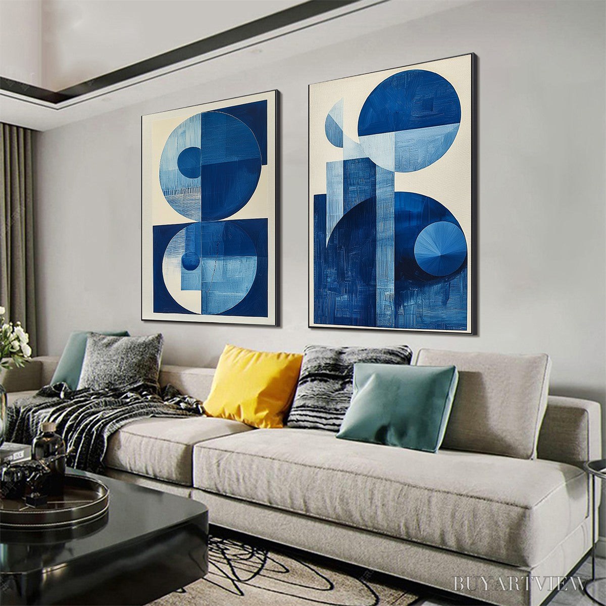 BUYARTVIEW Blue Harmony – Minimalist Geometric Abstract Acrylic Painting - image 4