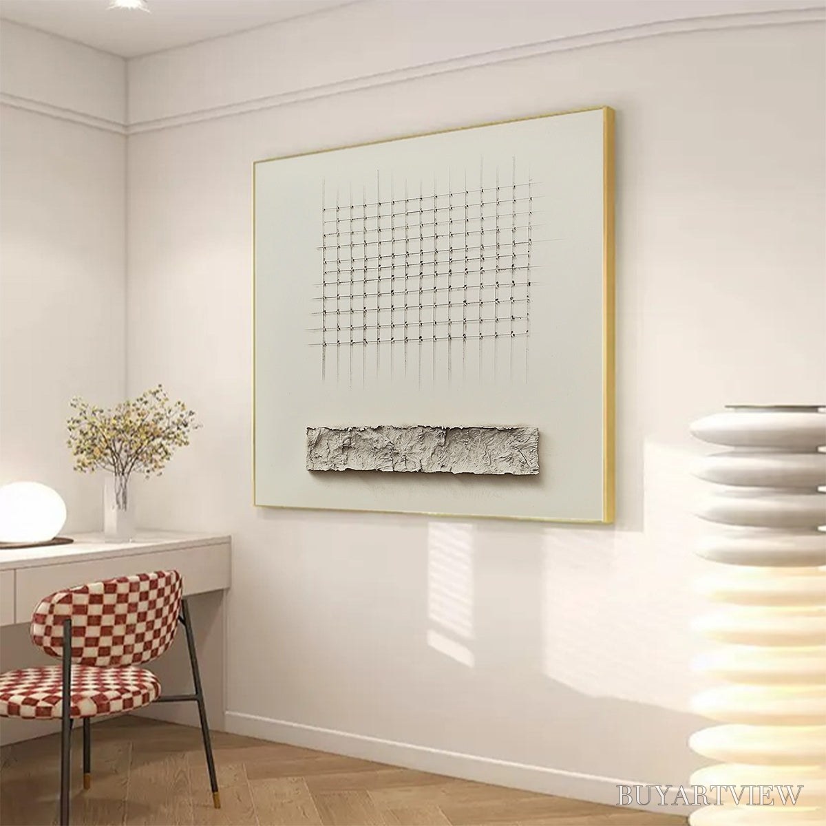 BUYARTVIEW Order & Texture – Minimalist Beige Abstract Acrylic Painting - image 4