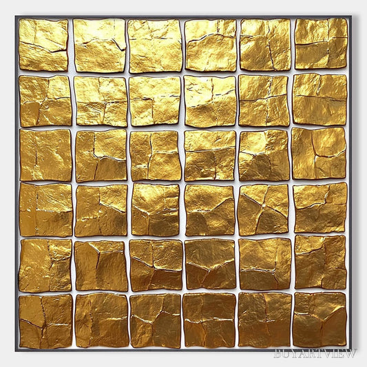 BUYARTVIEW Golden Grid – Textured Minimalist Abstract Oil Painting in Gold - image 1