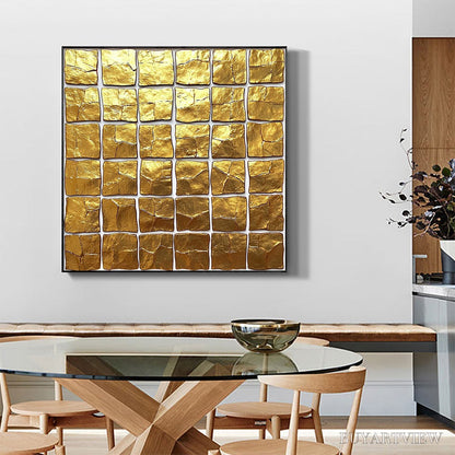 BUYARTVIEW Golden Grid – Textured Minimalist Abstract Oil Painting in Gold - image 2