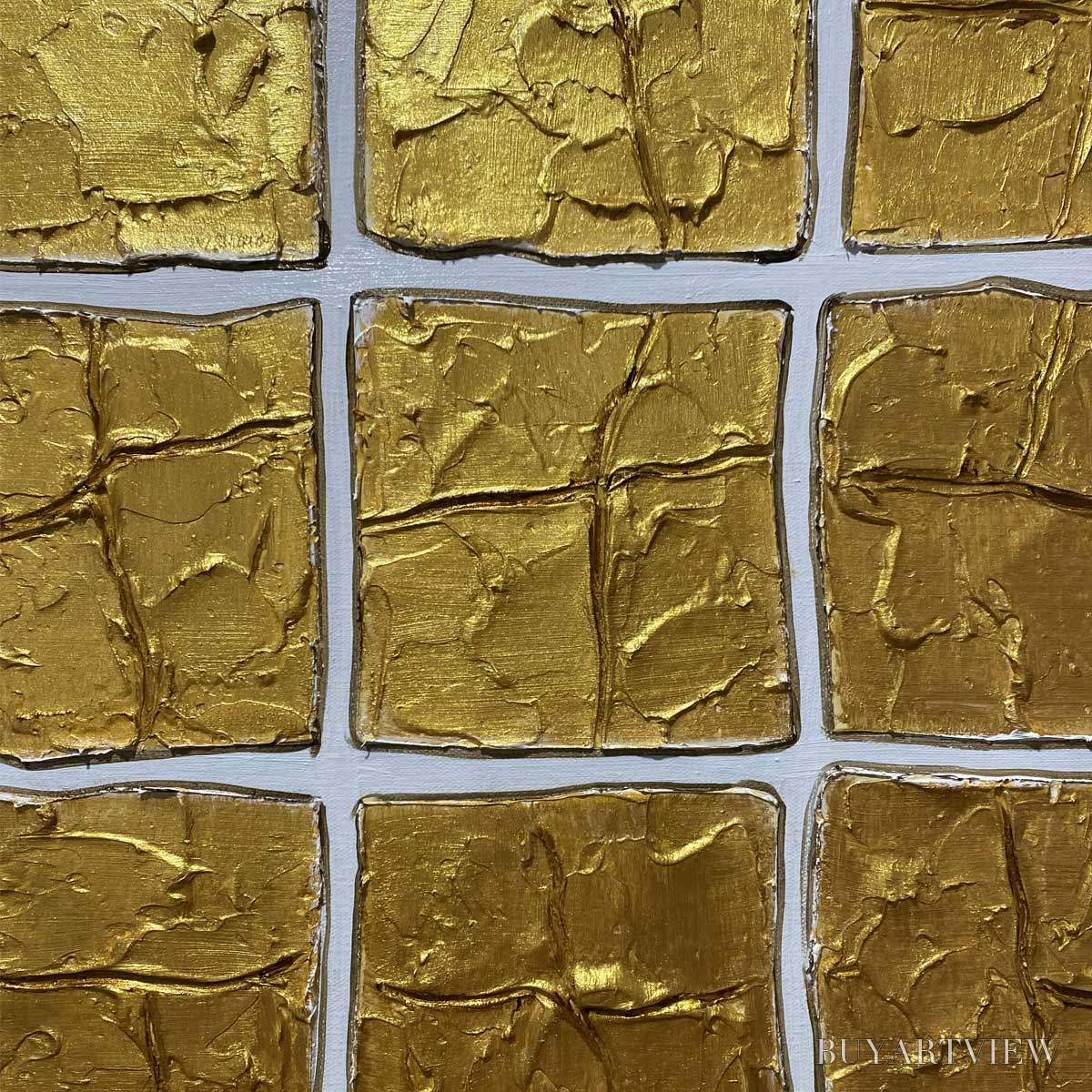 BUYARTVIEW Golden Grid – Textured Minimalist Abstract Oil Painting in Gold - image 3