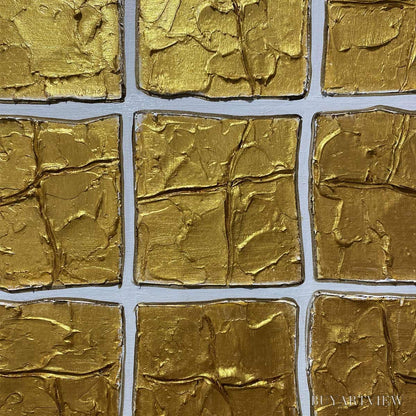 BUYARTVIEW Golden Grid – Textured Minimalist Abstract Oil Painting in Gold - image 3
