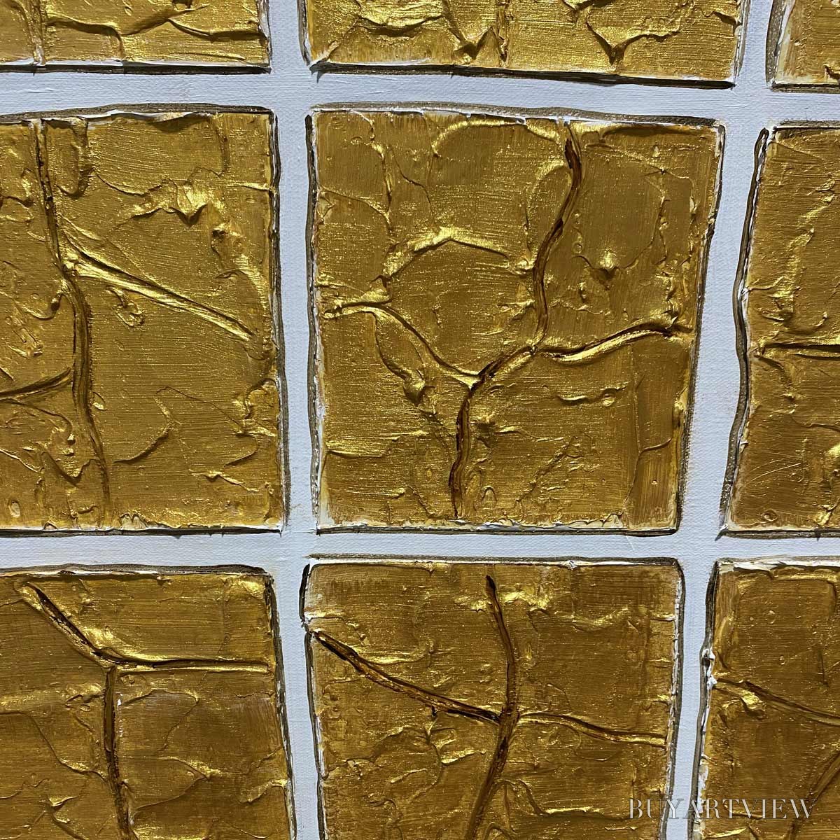 BUYARTVIEW Golden Grid – Textured Minimalist Abstract Oil Painting in Gold - image 5