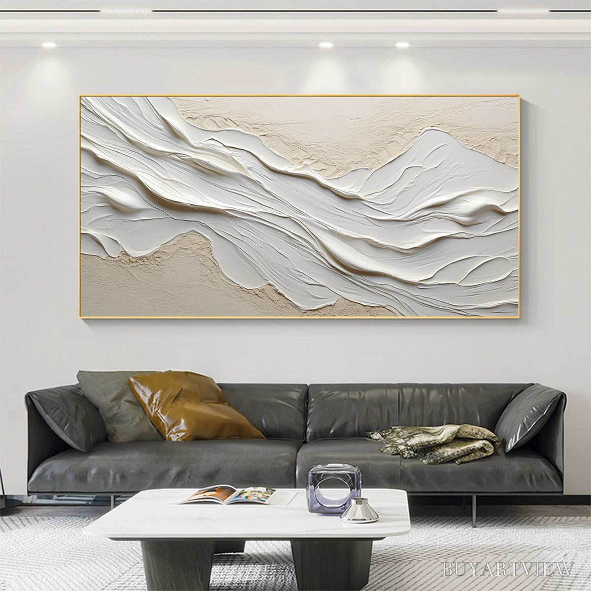 BUYARTVIEW White Sands – Textured Abstract Oil Painting in White - image 2