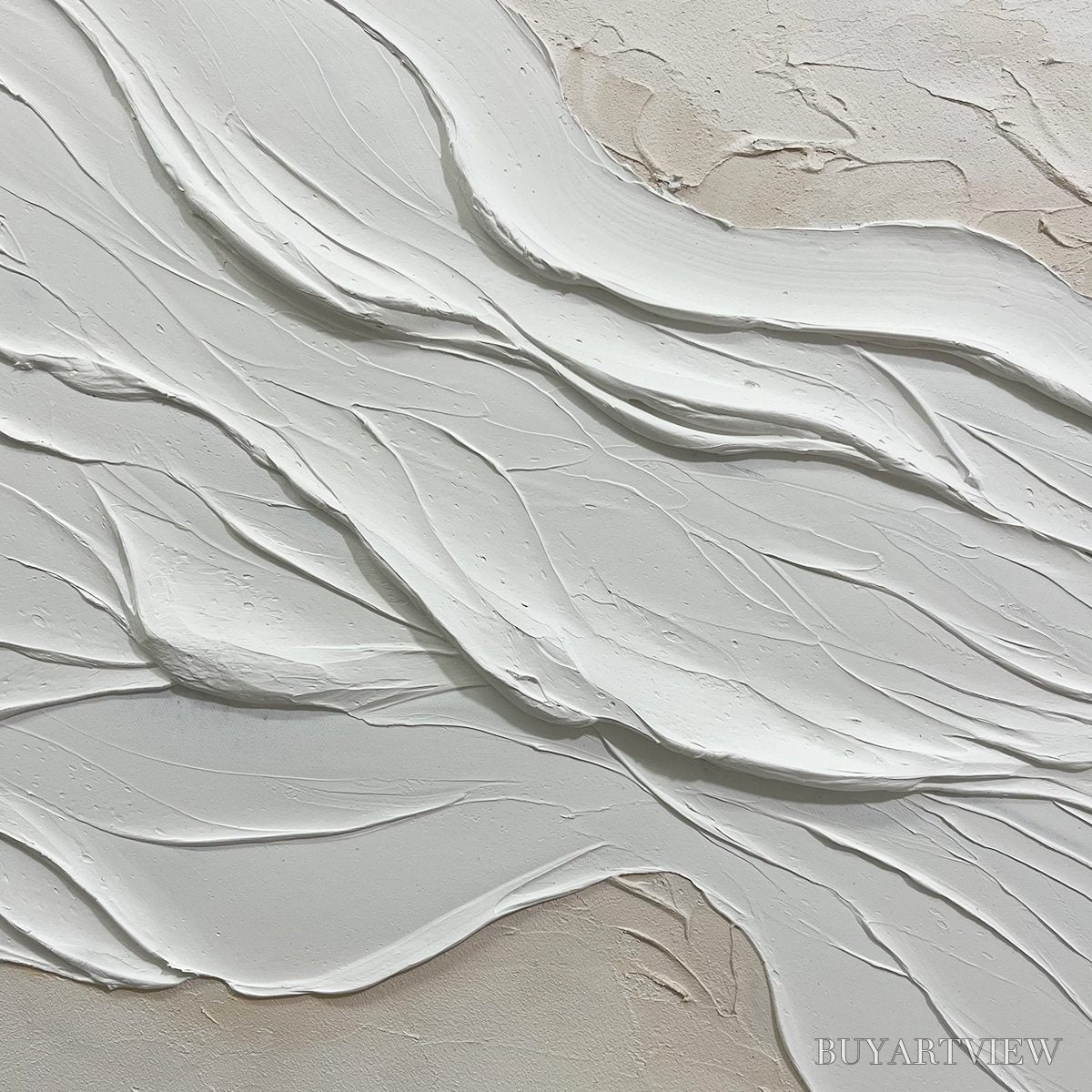BUYARTVIEW White Sands – Textured Abstract Oil Painting in White - image 3