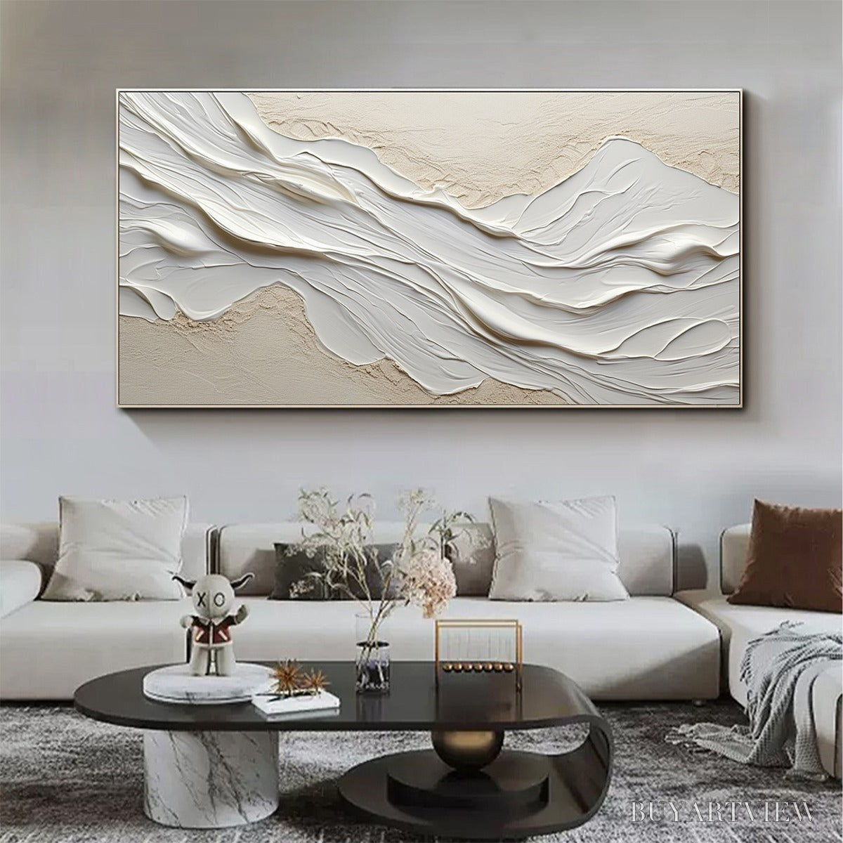 BUYARTVIEW White Sands – Textured Abstract Oil Painting in White - image 4