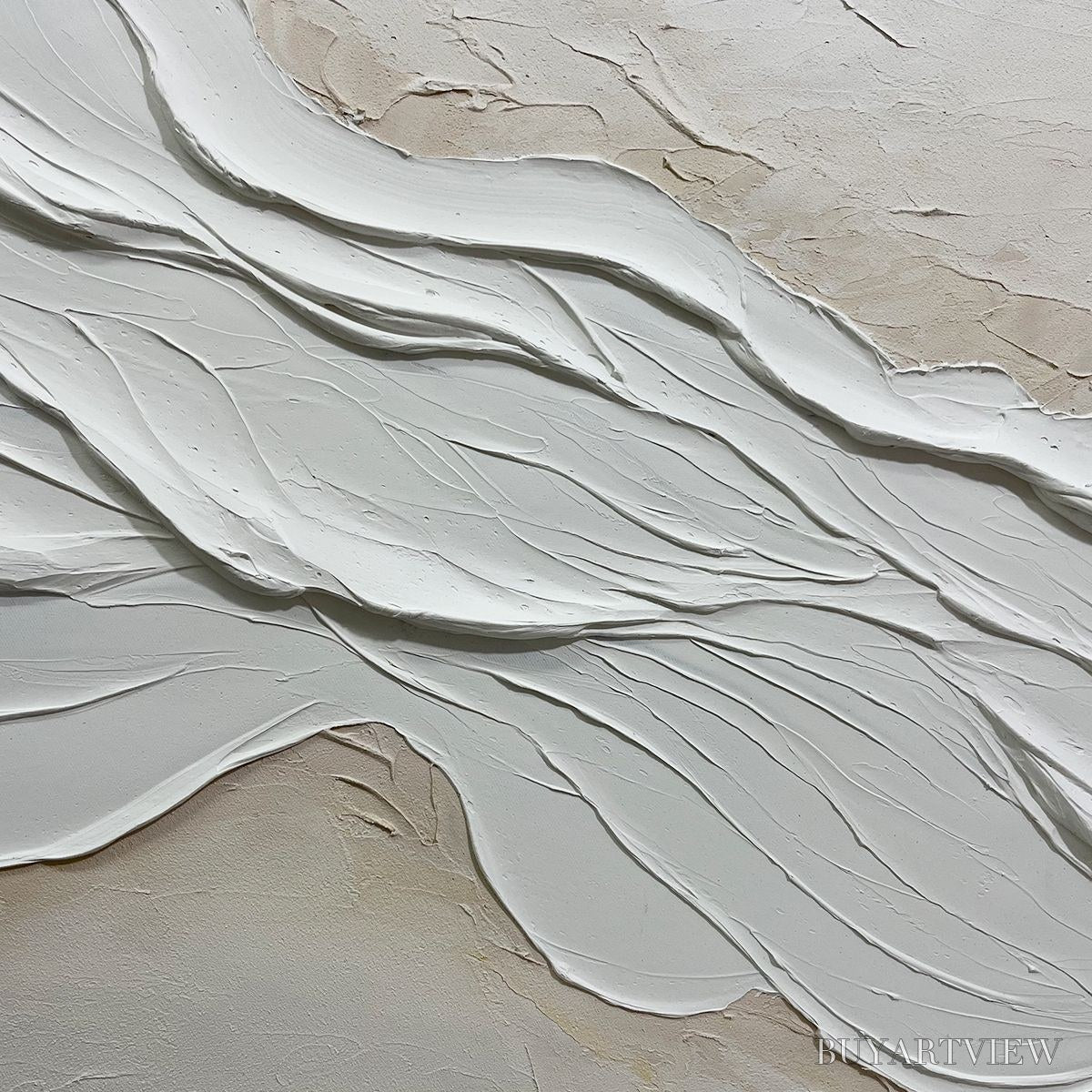 BUYARTVIEW White Sands – Textured Abstract Oil Painting in White - image 5