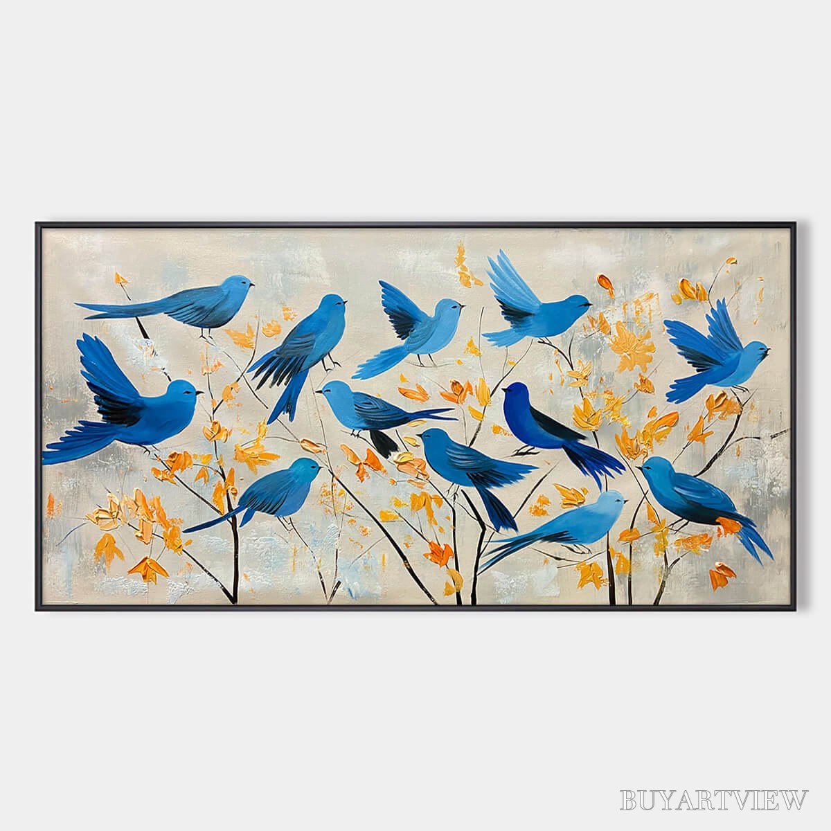 BUYARTVIEW Azure Flight – Blue Birds Painting Minimalist Nature - image 1