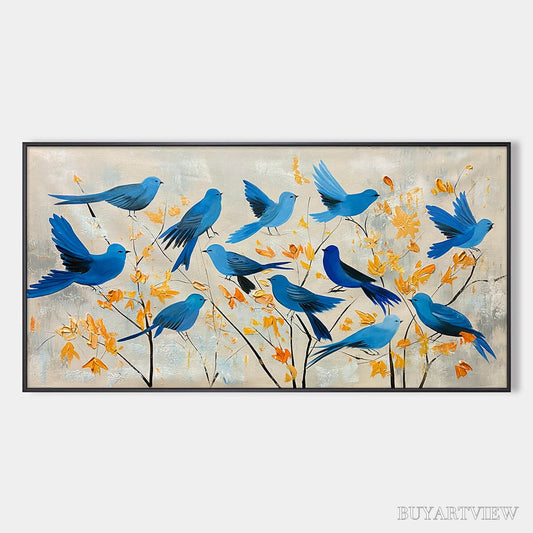 BUYARTVIEW Azure Flight – Blue Birds Painting Minimalist Nature - image 1