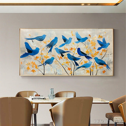 BUYARTVIEW Azure Flight – Blue Birds Painting Minimalist Nature - image 2