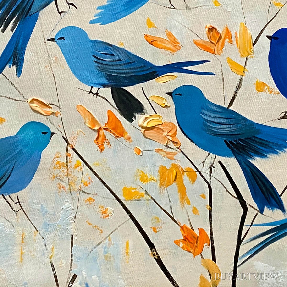 BUYARTVIEW Azure Flight – Blue Birds Painting Minimalist Nature - image 3