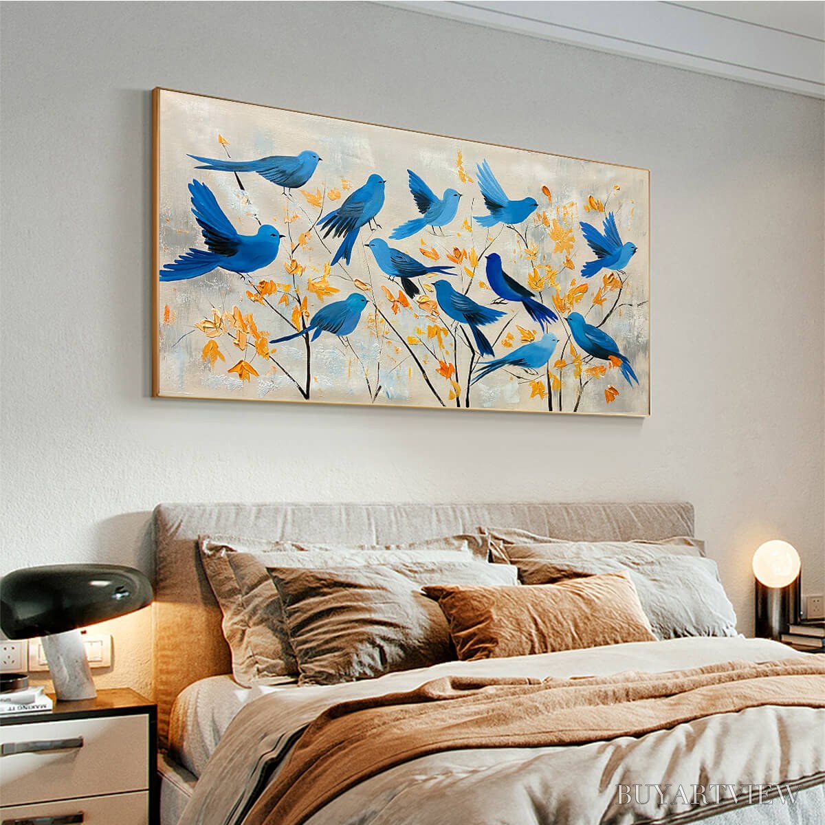 BUYARTVIEW Azure Flight – Blue Birds Painting Minimalist Nature - image 4