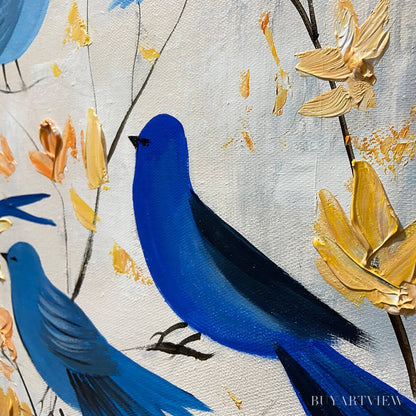 BUYARTVIEW Azure Flight – Blue Birds Painting Minimalist Nature - image 5