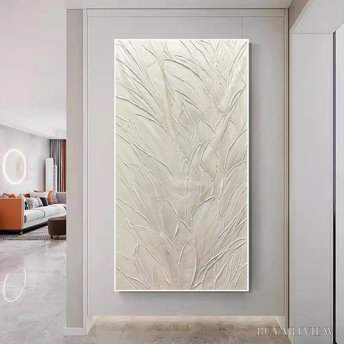 BUYARTVIEW Whispered Winds – Textured Minimalist Oil Painting in Off-White - image 2