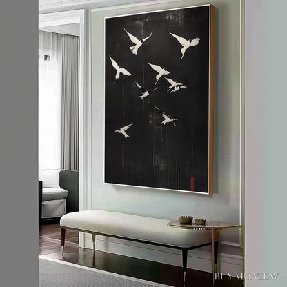 BUYARTVIEW Flight of Dreams – Minimalist Birds on Black Oil Painting - image 6