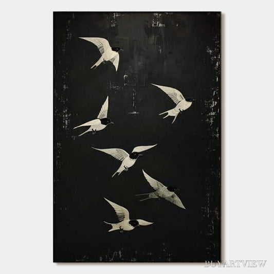 BUYARTVIEW Flight – Minimalist Birds in Flight Oil Painting - image 1