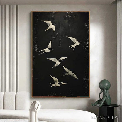 BUYARTVIEW Flight – Minimalist Birds in Flight Oil Painting - image 2