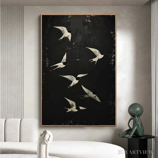 BUYARTVIEW Flight – Minimalist Birds in Flight Oil Painting - image 2