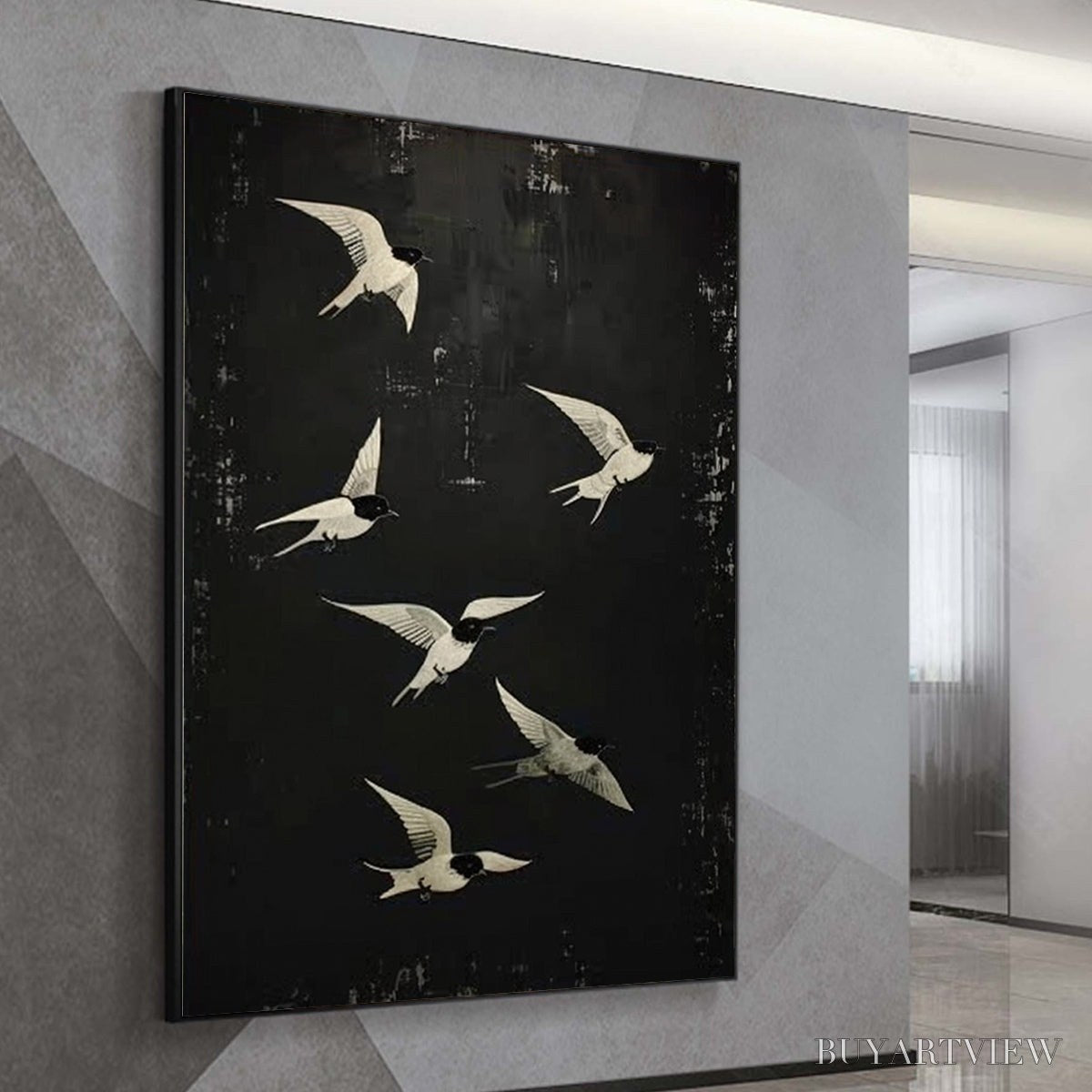 BUYARTVIEW Flight – Minimalist Birds in Flight Oil Painting - image 4