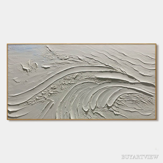BUYARTVIEW Serene Ridges – Textured Minimalist White Oil Painting - image 1