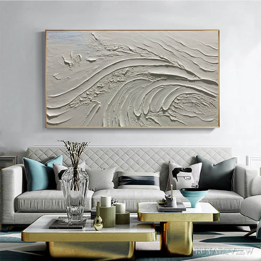 BUYARTVIEW Serene Ridges – Textured Minimalist White Oil Painting - image 2