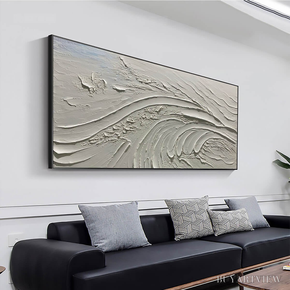 BUYARTVIEW Serene Ridges – Textured Minimalist White Oil Painting - image 4