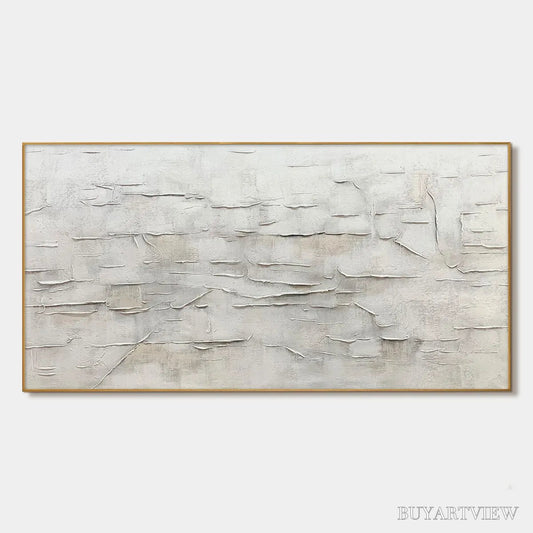 BUYARTVIEW White Sands – White Abstract Minimalist Oil Painting on Canvas - image 1