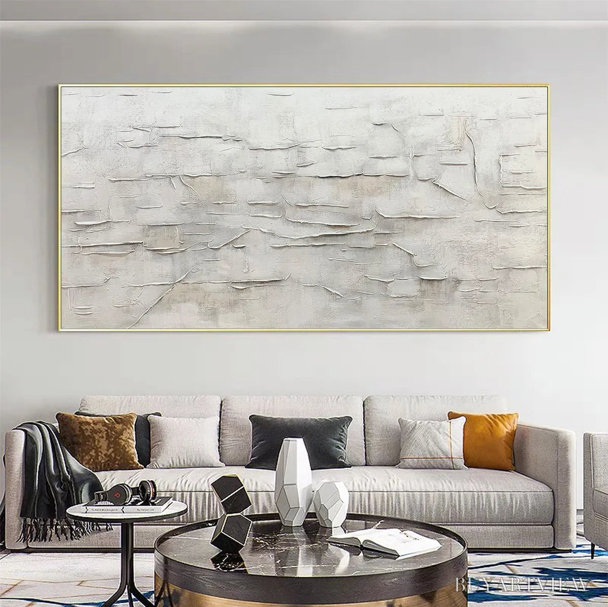 BUYARTVIEW White Sands – White Abstract Minimalist Oil Painting on Canvas - image 2