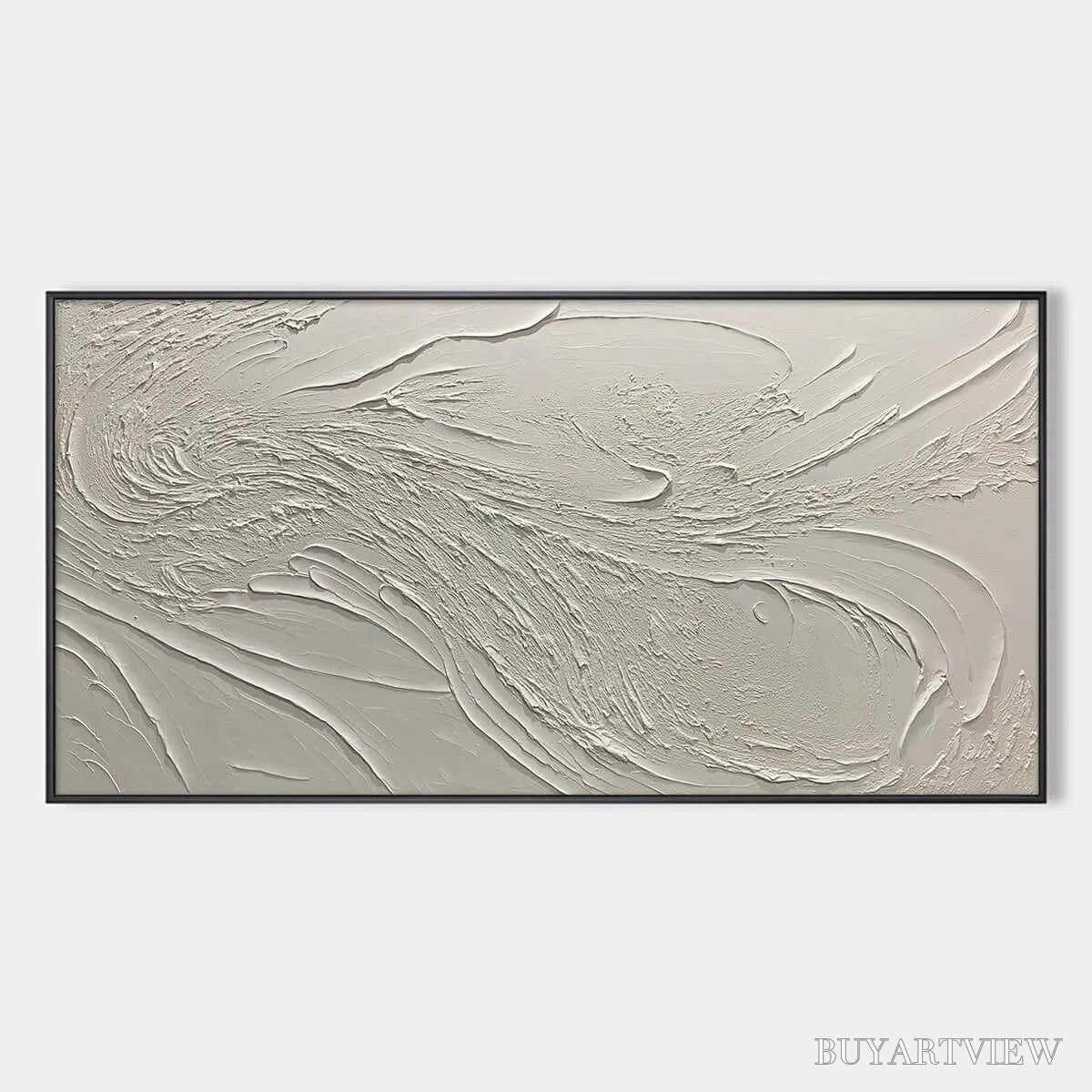 BUYARTVIEW Whispering Winds – White Beige Textured Abstract Oil Painting - image 1
