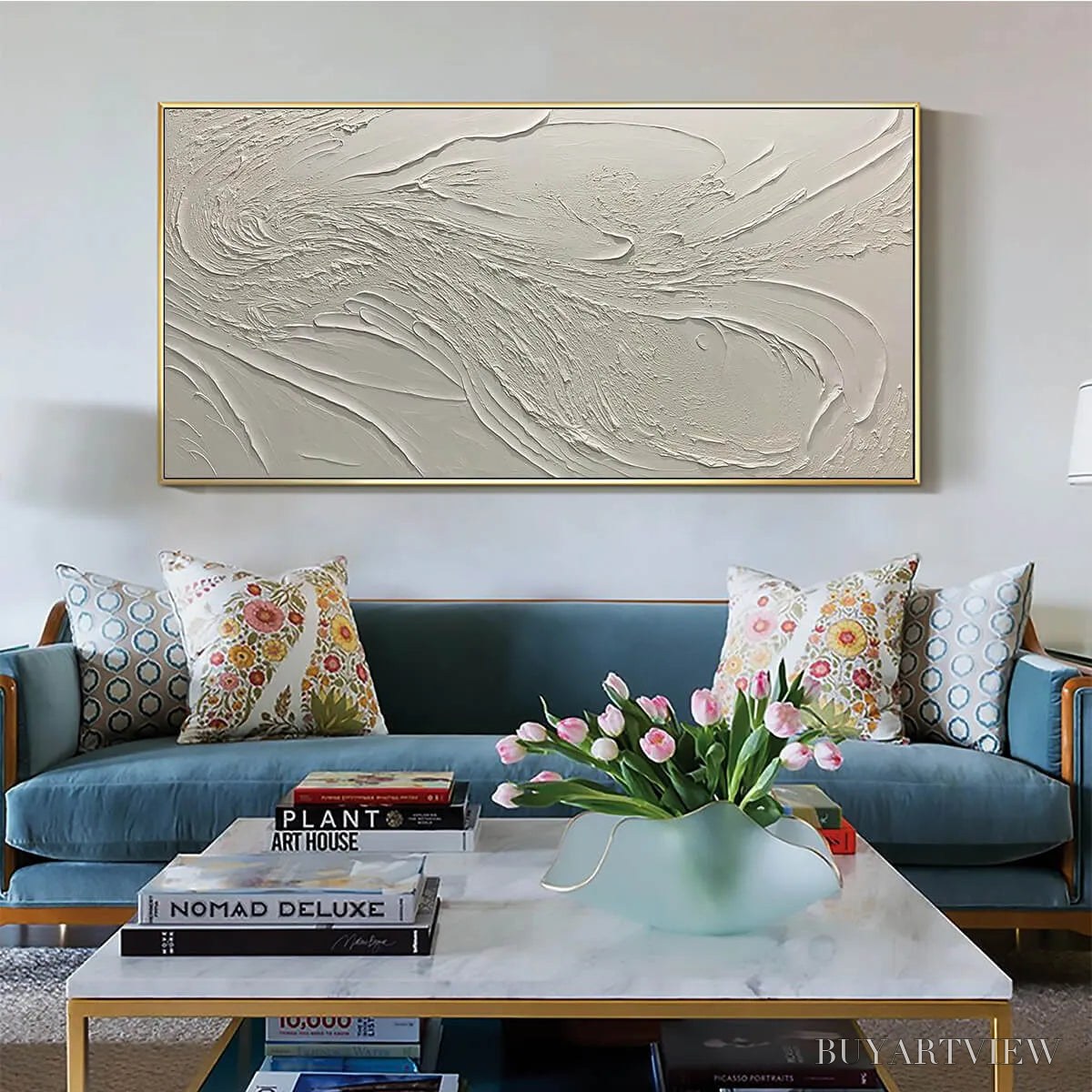 BUYARTVIEW Whispering Winds – White Beige Textured Abstract Oil Painting - image 2
