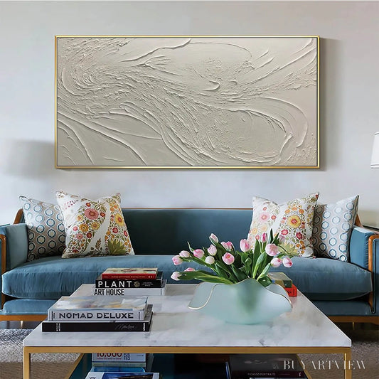 BUYARTVIEW Whispering Winds – White Beige Textured Abstract Oil Painting - image 2