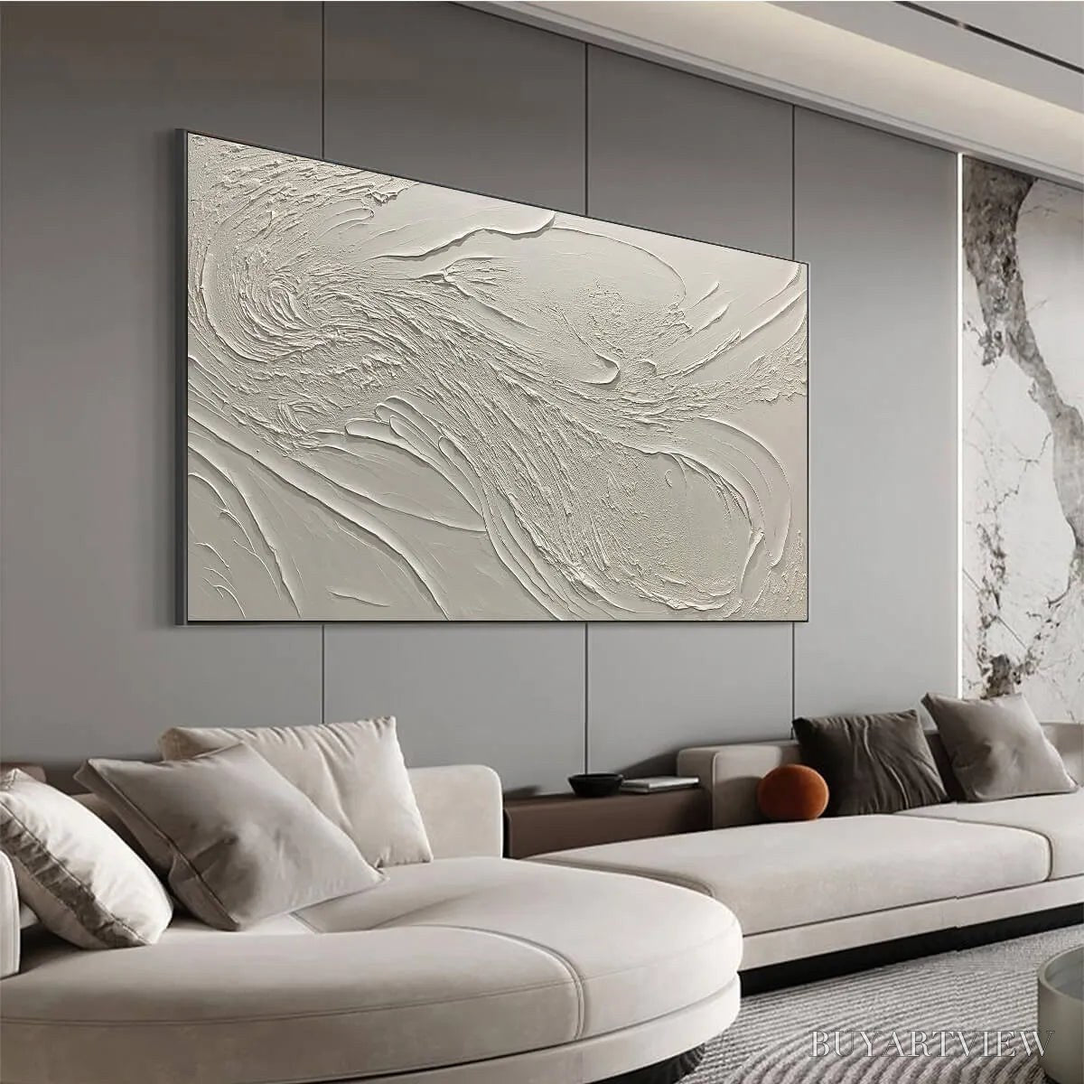 BUYARTVIEW Whispering Winds – White Beige Textured Abstract Oil Painting - image 4