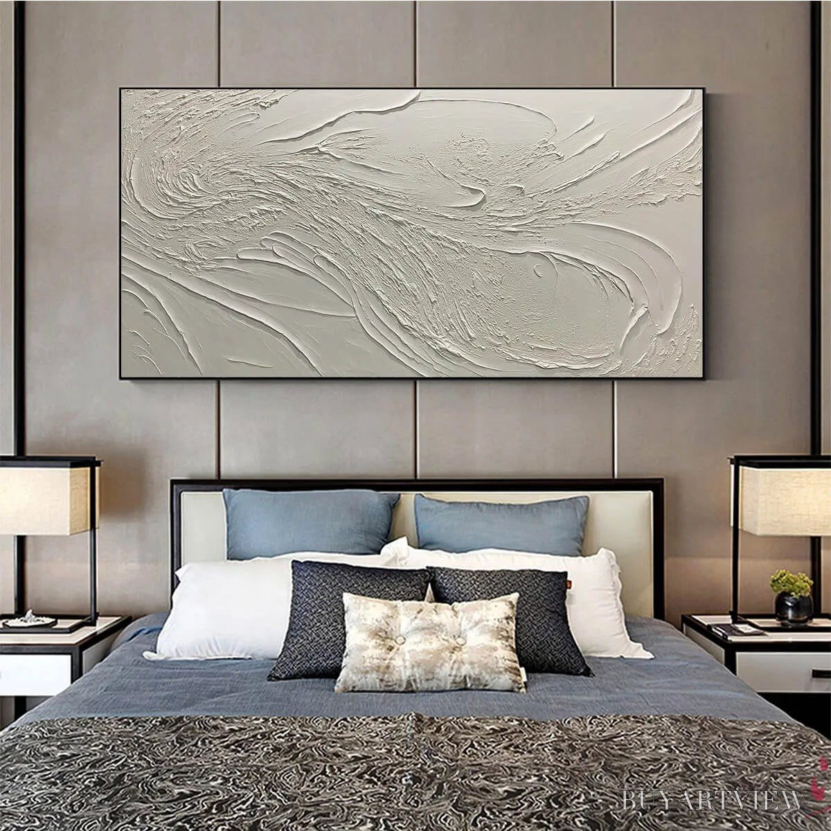 BUYARTVIEW Whispering Winds – White Beige Textured Abstract Oil Painting - image 6