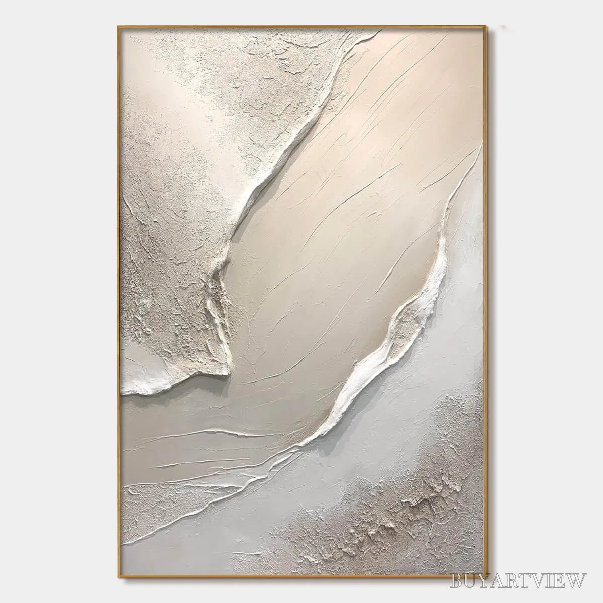 BUYARTVIEW Serene Pathways – Minimalist Beige Textured Impasto Oil Painting - image 1