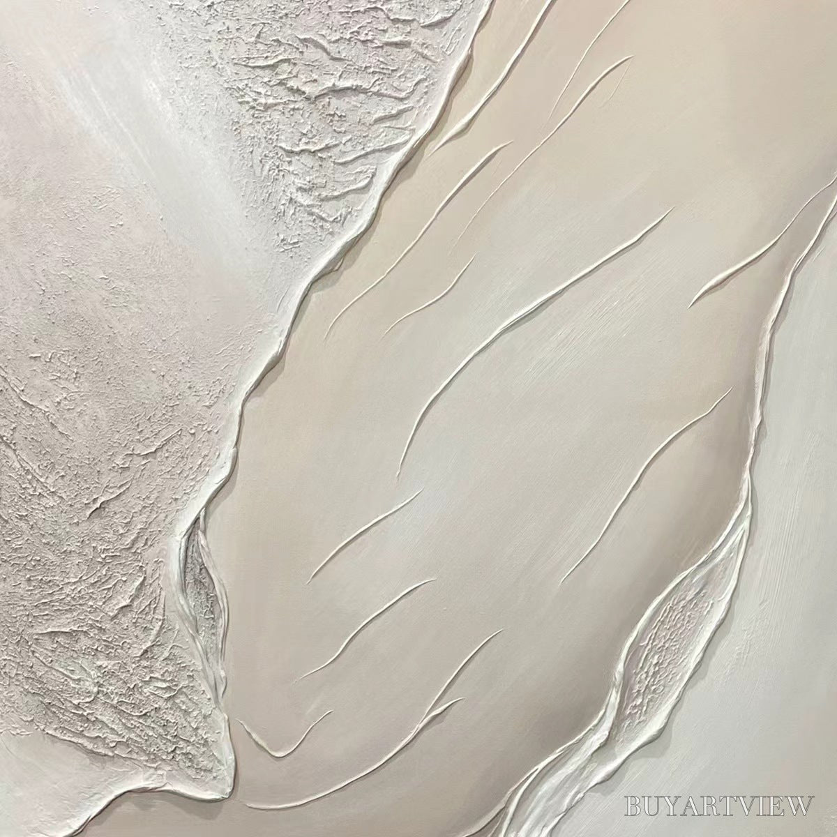 BUYARTVIEW Serene Pathways – Minimalist Beige Textured Impasto Oil Painting - image 3