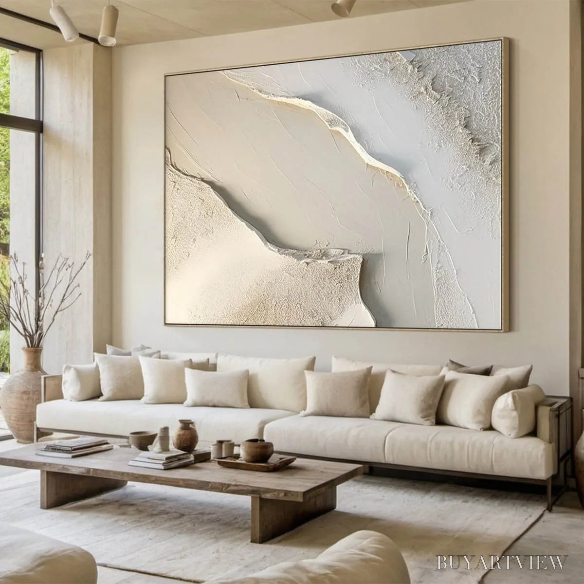 BUYARTVIEW Serene Pathways – Minimalist Beige Textured Impasto Oil Painting - image 4